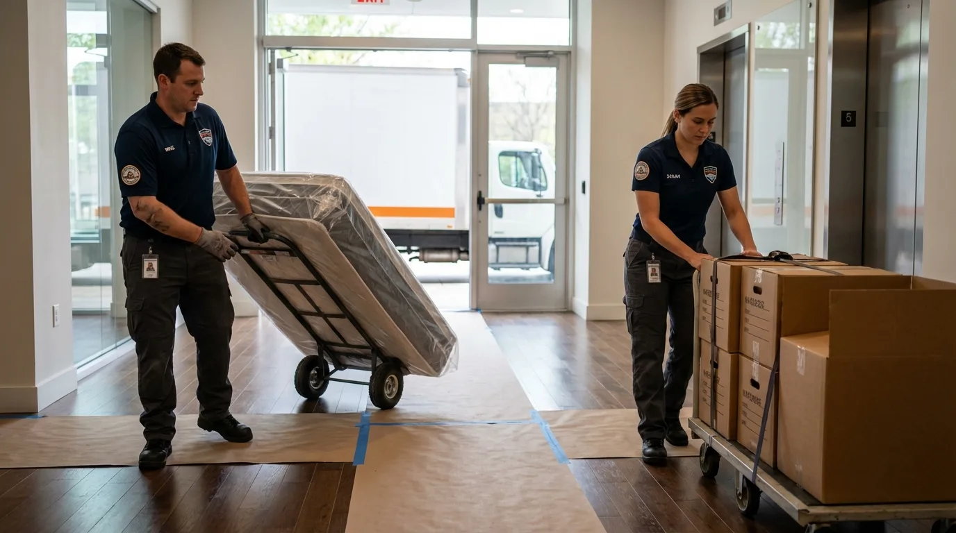 Professional apartment movers loading elevator in Ellenville, NY